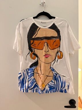 Zara White Tee with Statement Women Graphic